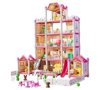 1 Set Dollhouse 5-Story 14 Rooms Luxury Dollhouse for Girl DIY Princess Castle with Doll, Puppy, Furniture & Accessories Dream Christmas Toys for 3+ Kids Girls Toys