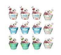 1 Set Easter Cupcake Toppers Wrappers Party Decoration Cake Baking Decor