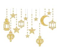 1 Set Eid Al Adha Decorations, Golden Eid Mubarak Star Moon Lantern Ramadan Decorations, Shining Hanging Ornaments for Muslim Islam Mubarak Decoration