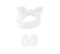 1 Set Elastic Infant Headband With Matching Mittens Lovely Bowknot Design Sweat Absorbent Hair Band For Girls