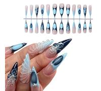 1 Set False Nails Artificial Nails Almond Full Covers Stick On Nails 3D Flower Press On Nails For Nails Decoration