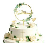 1 Set First Holy Communion Cake Topper, Cross Gold Acrylic Cake Decoration, Bible Fish Dove Grail Cakes Decoration, for Christening Baptism Baby Shower Party Supplies