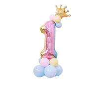 1 Set Foil Rainbow 1 Balloon Tower with Gold Crown, Reusable Latex Balloons, Birthday Decoration for 1st Birthday, Baby Shower