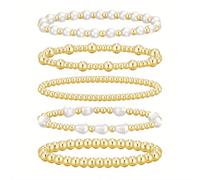 1 Set Gold Faux Pearl Beaded Bracelets 18 CM CCB Stackable Stretch Jewelry Dainty Stretchy Bracelet for Women Ladies, 18 cm, no gemstone