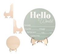 1 Set Green Hello World Baby Sign, Baby Announcement Sign with Base, Wooden Name Signs for Nursery, Newborn Name and Birth Plaques for Hospital Nursery Shower Party