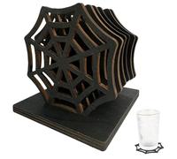 1 Set Halloween Coasters, 4 Inch 6 Pcs Black Spider Web Coasters with Coasters Holder, Spider Web Cup Mat Wooden Drink Coasters Spiderweb Decor for Home, Kitchen, Office Halloween Decor