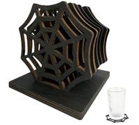 1 Set Halloween Coasters, 4 Inch 6 Pcs Black Spider Web Coasters with Holder, Wooden Drink Spiderweb Decor for Home, Kitchen, Office Halloween Decor, Spiderweb