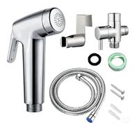 1 Set Handheld Bidet Sprayer Kit G1/2 European Australian Standard Toilet Spray Gun Shower Head for Bathroom Bathtub Cleaning Personal Hygiene with 1.5M Hose T-Adapter Holder Glossy Silver Stainless