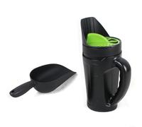 1 Set Handheld Garden Spreader for Lawn Grass Fertilizer Ice Melt Salt with Adjustable Flow Control, Ergonomic Plastic Distributor Pot for Yard Vegetable Planting Snow(Green with trowel)