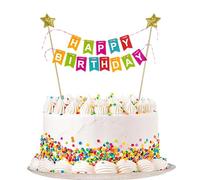 1 Set Happy Birthday Bunting,Pastel Happy Birthday Cake Toppers Decorations,With Flag Banner And 6pcs Mini Colorful Balloon Rainbow Cakes Decor For Boys Girls Kids Baby Shower Party Supplies Reusable