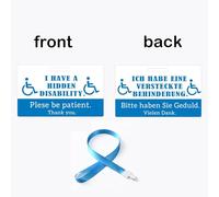 1 Set Hidden Disability Medical Care Card with Lanyard 3.5 x 2.1inch I Have a Hidden Disability, Please be Patient Bilingual Patience Awareness Forget-Me-Noter Neck Hanging Card of Dementia Patient