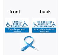 1 Set Hidden Disability Medical Care Card with Lanyard 3.5 x 2.1inch I Have a Hidden Disability, Please be Patient Bilingual Patience Awareness Forget-Me-Not Neck Hanging Card of Dementia Patient
