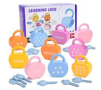 1 Set Lock and Key Toy Cause and Effect Toys Montessori Baby Keys Toy Set with 10 Apple-Shaped Locks, 10 Keys & 20 Cards for Toddlers 3+