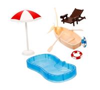 1 Set Miniature Swimming Pool with Beach Chair Boat Dollhouse Ornaments for Room Decor High Fidelity Furniture Models for Playtime and Miniature Gardens