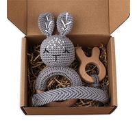 1 Set Newborn Shower Gifts Crochet Baby Rattle Toys Animal Beech Wooden Teething Teether Chain Clips Teether Crackers