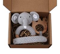 1 Set Newborn Shower Gifts Crochet Baby Rattle Toys Animal Beech Wooden Teething Teether Chain Clips Teether Crackers