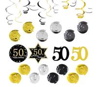 1 Set of 50th Birthday Party Hangings, Hanging Swirl Decorations, Decorative Banners, Men's Decorations, Happy Birthday Ribbons (Black, Gold, Silver)