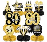 1 Set of 9 PCS Black Gold 80th Birthday Party Decoration Honeycomb Ornament Table Decorations Sending Gifts to Elders, Mentors, Parents, Grandparents, Grandmothers, and Grandfathers