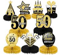 1 Set of 9 PCS Black Gold Birthday Party Decoration Honeycomb Ornament Table Decorations Sending Gifts to Elders, Mentors, Parents, Grandparents, Grandmothers, and Grandfathers (50th)