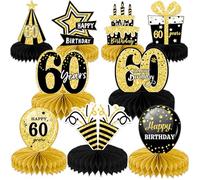 1 Set of 9 PCS Black Gold Birthday Party Decoration Honeycomb Ornament Table Decorations Sending Gifts to Elders, Mentors, Parents, Grandparents, Grandmothers, and Grandfathers (60th)
