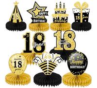 1 Set of 9 PCS Black Gold Birthday Party Decoration Honeycomb Ornament Table Decorations Sending Gifts to Elders, Mentors, Parents, Grandparents, Grandmothers, and Grandfathers (18th)