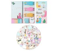 1 Set of Alpaca Note Pad and 50 Alpaca Stickers, Self-Adhesive Note Pad, Cute Cartoon Note Pad, Office and School Supplies