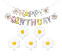 1 Set Of Birthday Banners And 5 Pieces Of Daisy Balloons, Paper Pull Flags, Sun Flower Balloons, Birthday Decoration Supplies.