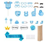 1 Set of Boy Photo Props, 1 Pc of Expectant Mother Shoulder Straps and 1 Pack of Sequins,Confetti Mix, Shower Decorations (Blue)