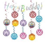 1 Set of Disco Party Themed Decorations Happy Birthday Banner Colorful Flag Spiral Hanging Decoration Retro Fever Hangings