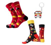 1 Set of Firefighter-Themed Gifts, Including Fun Cotton Socks and Keychain, Breathable, Sweat-Absorbent and Comfortable, Cotton Skin-Friendly, Men's Birthday Surprise (One Size).