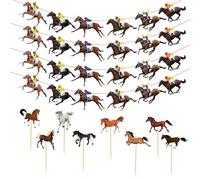 1 Set Of Flag Pulling And 8 Pieces Of Cake Inserts, Horse Racing Themed Party Decoration, Creative Decorations, Party Scene Arrangement.