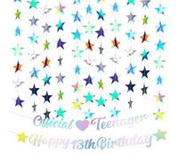 1 Set of Happy 13th Birthday Decorations Bright Faced Star Pentagram Flower Party Decoration Flag Banner Celebrating for Teenage Boys and Girls (Illusionary Color)
