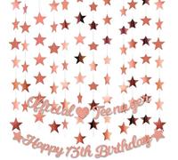 1 Set of Happy 13th Birthday Decorations Bright Faced Star Pentagram Flower Party Decoration Flag Banner Celebrating for Teenage Boys and Girls (rose gold)