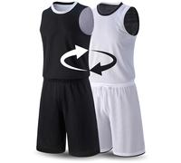 1 Set of Men's Reversible Basketball Jersey and Shorts, Double-Sided Custom Athletic Uniforms for Team Sports Practice, Black/White, S