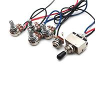 1 Set of Pre wired 2v2t 3 way Toggle Switch 500k Resistor Potentiometer for Replacement Guitar Three Colors Electric Guitar Wiring Kit(Black Cap)