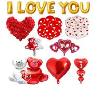 1 Set Of Romantic Party Decorations, 2 Pieces Of Heart-Shaped Balloons, "I Love You" Aluminum Film Balloons, Romantic Love Balloons, Valentine'S Day And Wedding Party Decorations