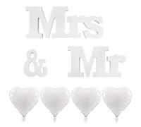 1 Set of Wedding Decoration Ornaments, 4 Balloons, Mr and Mrs Decoration Ornaments, Wooden Wedding Ornaments, White Decoration Wedding Ornaments