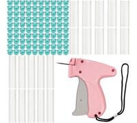 1 Set Pink Stitch Gun for Clothes, 11x12.5cm Clothes Tagging Gun with 100 Glow Bear Buckles & 1100 Needles, Micro Stitch Tool for Garment Label Attachment, Fabric Repair, Emergency Clothing Fix