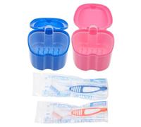 1 Set Plastic Denture Case and Tooth Cleaner Kit Ergonomic Brush for Dentures Durable Safe Material Options for Oral Hygiene