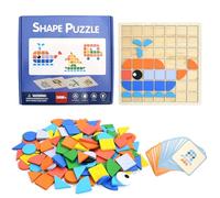 1 Set Puzzles For 3 Year Olds, Iq Puzzle, Kids Puzzles With 138 Wood Blocks, 42 Sample Drawings And 1 Wooden Grid Board