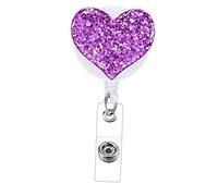 1 Set Retractable Badge Holder with Belt Clip Glitter Heart Yo Yo Yo Badge Holder for Girls Nurses Teachers Students - Purple