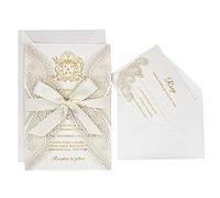 1 Set Sample Ivory Laser Cut Lace Wedding Invitations Wraps with Shimmer Insert and Ribbon Bow, RSVP Cards Included, Elegant Invite Cards for Wedding / Bridal Shower / Birthday Party (1 Set Sample)