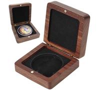 1 Set Single Wood Challenge Coin Presentation Display Gift Box with Inside 40mm Coin Storage Box Clasp for Coin Collectors