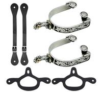 1 Set Spurs for Cowboy Boots, Western Cowboy Spur with 6 Holes Spurs Belt & Rubber Tie-Down Straps, Stainless Steel Horse Spurs Rotatable Gear Retro Fine Workmanship for Men Equestrian Training Riding