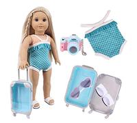 1 Set Swimsuit Bathing Clothes Outfits Age 3+ + Sunglasses + Shoes + Camera and Luggage For 14-18 Inch American Girl Dolls, Our Generation And Other Dolls