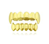 1 Set Teeth Grills,Hip-hop Teeth,Hip Hop Teeth Grills,Gold Plated Tooth,Braces Top and Bottom Grill Cap Shiny Teeth,for Men's and Women's Parties,Proms,Halloween Role Plays