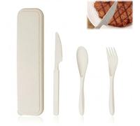 1 Set Travel Cutlery Set - Portable Plastic Fork Knife Spoon with Case - Lightweight Reusable Tableware for Daily Travel Camping and Office Lunch Beige