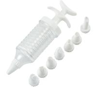 1 Set White Pipe Nozzles with Syringe, 8Pcs Plastic Cream Baking Piping Nozzle Dispenser Icing Pastry Tips Tube Decoration Tool, for Cupcake, Cake Decorating Tools