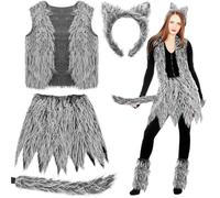1 Set Wolf Costume, Werewolf Costume Set Includes Wolf Ear, Tail, Tops, Skirts, Gloves, and Leg Warmer Dress Up Werewolf Accessories for Kids Cosplay Party 6m29