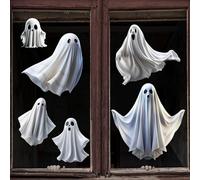 1 - Sheet Halloween Ghost Window Clings - Cute 3D White Little Ghosts, Double - Sided Static Stickers for Glass Windows, Perfect for School, Home & Office Spooky Season Decor